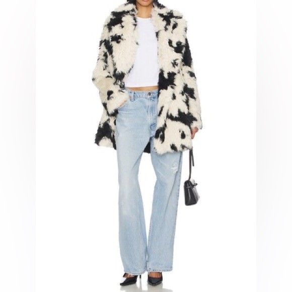 Free People x REVOLVE Jade Cow Fur Coat in Black & White - Picture 3 of 16